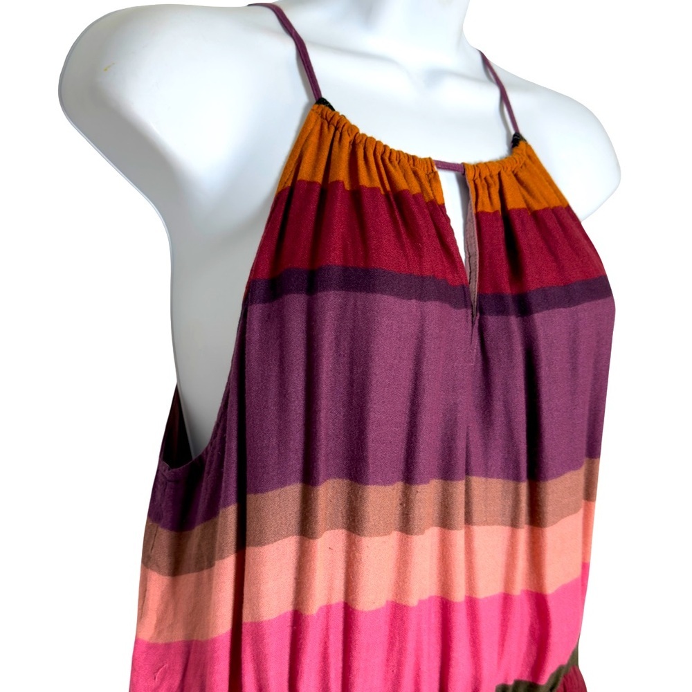 LOFT Striped Halter Maxi Dress - Boho Summer Resort Wear - Size 12 - Picture 3 of 9